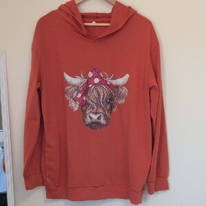 Women's Orange Hoodie with Highland Cow